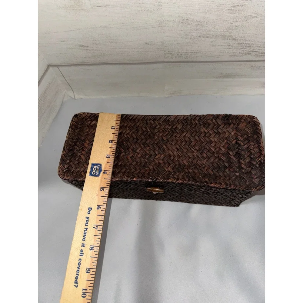 Set of 3 Nesting Woven Seagrass Storage Baskets Dark‎ Brown Rectangle Lidded Box